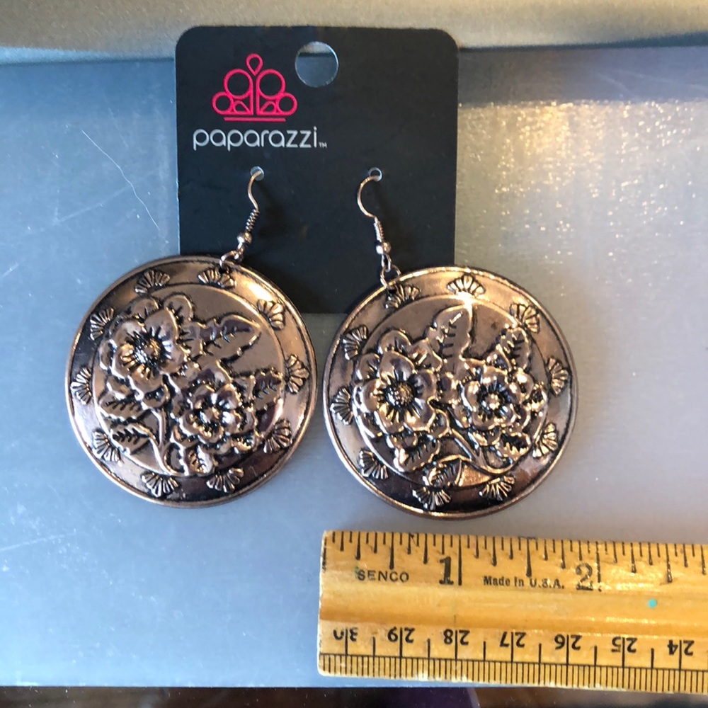 Large copper flower earrings